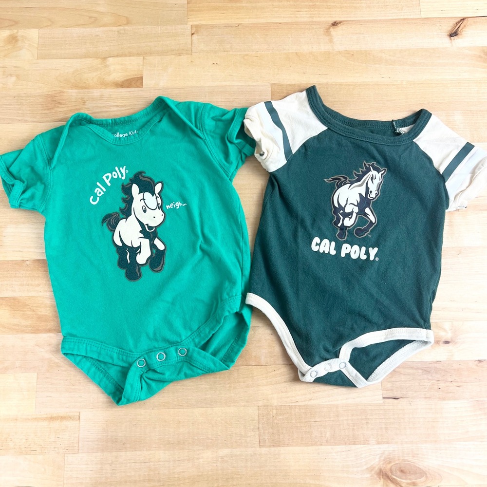 Cal Poly Mustangs Bodysuit Set Baby Infant Size 0-3M Green SLO College Horse